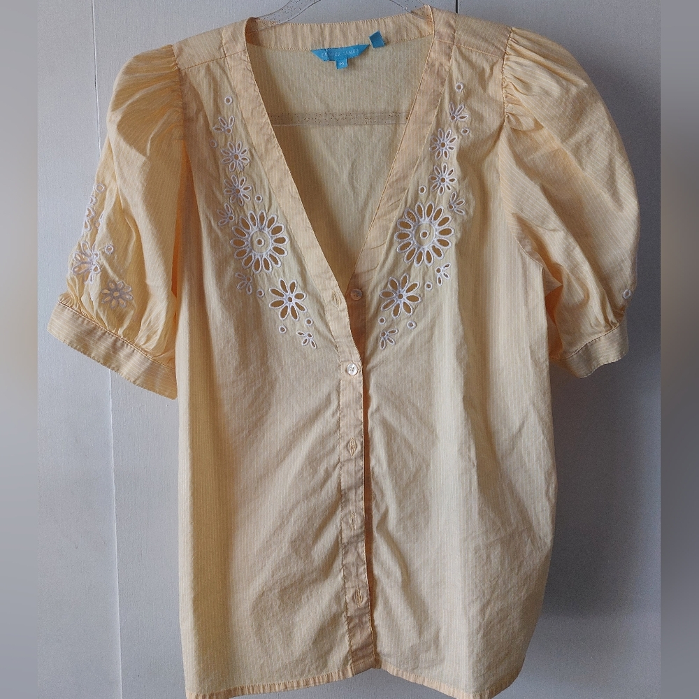 Draper James Cream Puff Sleeve Eyelet Blouse